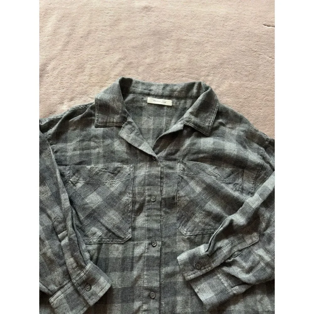 Mustard Seed Top Shirt Plaid Pull On Sleeve V‎ Neck Hi Low Hem Boho Sz S - Picture 4 of 10